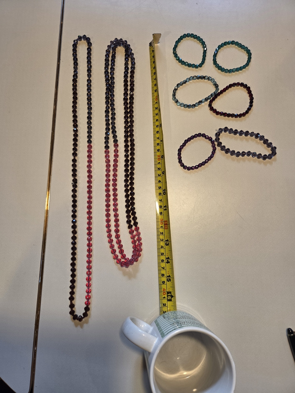 Beaded Necklace and Stretch Bracelet Set - Pink, Purple, Green, Teal - Lot 5